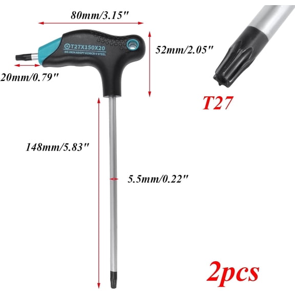 TYHREF-T27 Torx Wrench,Anti Tamper Proof Hex Key,Cr-V Steel T-Handle Dual End Long Arm Screwdriver 2pcs