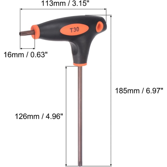 TYHREF-T30 Anti Tamper Proof Torx Key T-Handle Dual End Wrench, S2 Steel