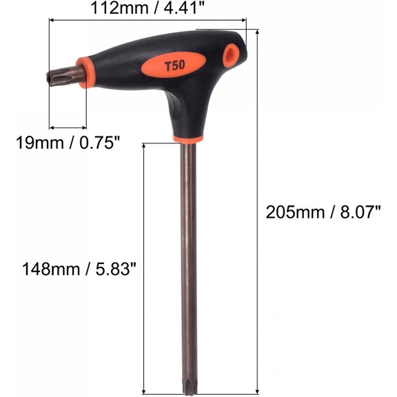 TYHREF-T50 Anti Tamper Proof Torx Key T-Handle Dual End Wrench, S2 Steel