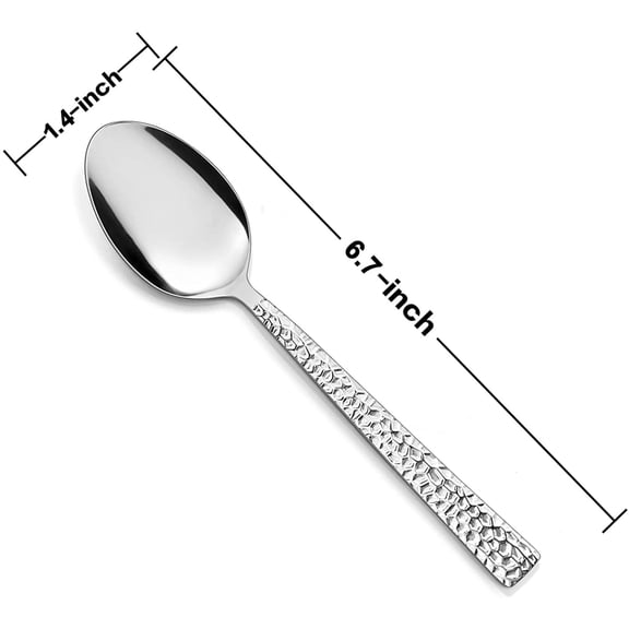 TYHREF-Teaspoon Set of 6, 6.7 Inch Stainless Steel Hammered Spoons for Kitchen or Restaurant, Non-toxic & Mirror Polished, Squared Edge & Dishwasher Safe