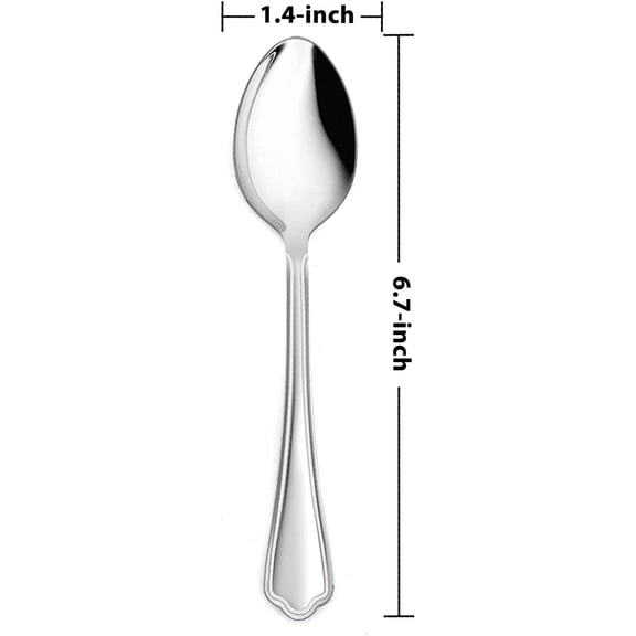 TYHREF-Teaspoon Set of 12, 6.7 Inch Stainless Steel Spoons for Kitchen or Restaurant, Non-toxic & Mirror Polished, Scalloped Edge & Dishwasher Safe
