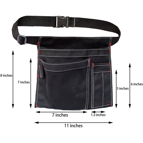 TYHREF-Tool Pouch Single Side Apron with 5 Pockets and 1 Hammer Loop, Fits for Hammer, Pencils, Screwdrivers etc. (Black)