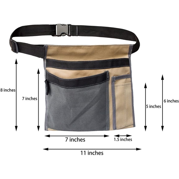 TYHREF-Tool Pouch Single Side Apron with 5 Pockets and 1 Hammer Loop, Fits for Hammer, Pencils, Screwdrivers etc. (Khaki)