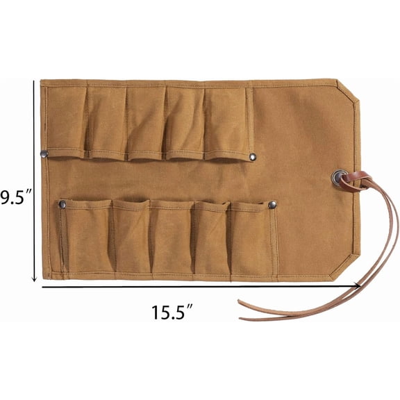 TYHREF-Tool Roll, Heavy Duty Waxed Canvas Small Tool Bag Tool Pouch for Chisels, Hammers, Gouges Palm Tools (Khaki)