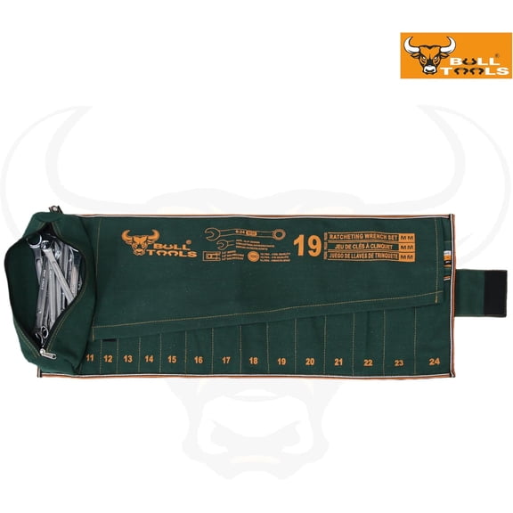 TYHREF-Tool Set Organizer, Pouch for Tool Kit W 19+1 Pockets Wrench Set Organizer, Metric Ratcheting Recycled Cotton Canvas, Roll-Up Tool Bag for Mechanics, DIYers & Electricians (Tools Not Included)