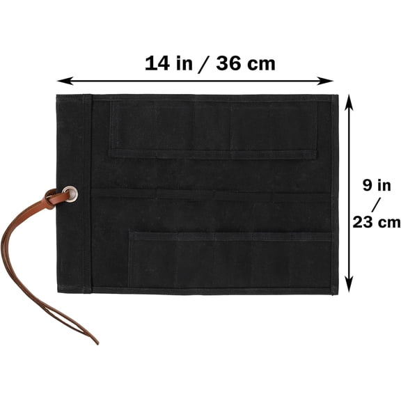 TYHREF-Tool Storage Bag, Multi-Function Tool Roll Pouch - 10 Slots and 1 Tie Rope, 16oz Waxed Canvas Carrying Roll for Screwdriver | Black (14"L x 9"W)