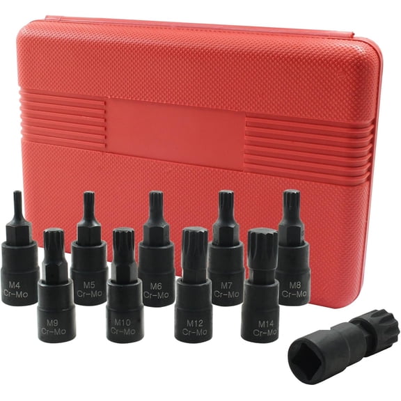 TYHREF-Triple Square Spline Bit Socket Set, 10pc M4-M16, 3/8" Drive, Cr-Mo Steel, Storage Case
