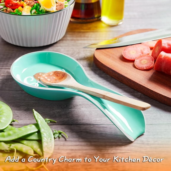 TYHREF-Turquoise Spoon Rest for Stove Top, Ceramic Teal Large Spoon Holder, Spoon Rest for Kitchen Counter, Spatula Holder Utensil Rest for Ladles, Tong, Teal Kitchen Decor and Accessories