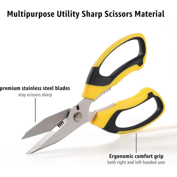 TYHREF-Utility Scissors Heavy Duty: 8-Inch sharp Scissors All Purpose heavy duty, Serrated Blades Cut Carpet, Cardboard, Wire, Leather, Fabric, Multipurpose Shears for Kitchen, Garden, Office, Craft