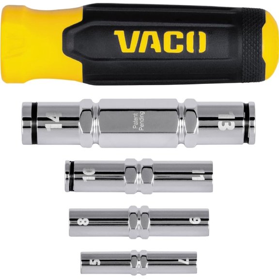 TYHREF-VACO VAC1090 9-in-1 Multi-Nut Driver, Pass Through Precision, Laser-Etched SAE Hex Sizes 3/16-Inch to 3/4-Inch, Threaded Rod, Comfort Handle