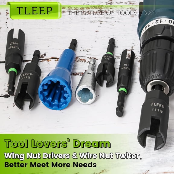 TYHREF-Wing Nut Driver 1/2" 9mm 12mm 15mm 19mm and Wire Nut Twister, 1/4" Hex Nut Driver Set for Impact Drill, Hurricane Shutter Hardware for Panel Nuts Screws Bolt Eye C Hook Q-Hanger Wire Twisting