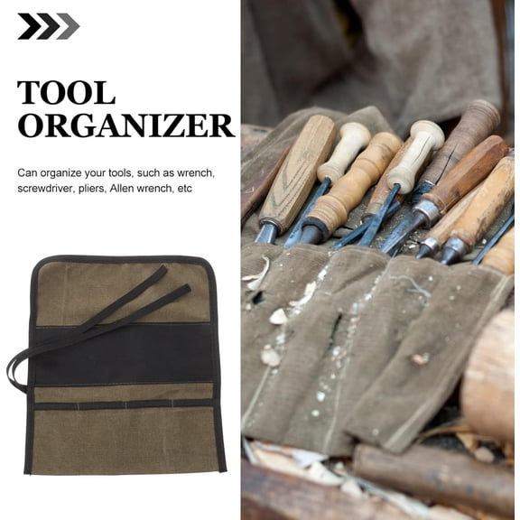 TYHREF-Woodworking Tool Roll Organizer Canvas Pouch with Multiple Storage Grids for Carving Chisels Wrenches Screwdrivers Portable Tool Bag for Craftsmen Diy Lovers