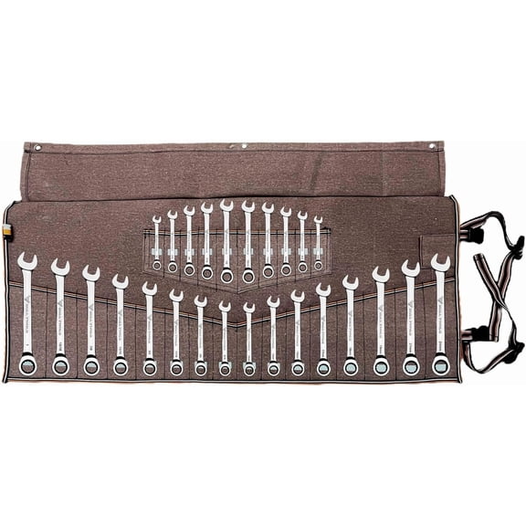 TYHREF-Wrench Organizer 26 Pocket Roll Up Pouch with Carry Bag, Tool Bag Metric & SAE Hand Crafted, Heavy Weight, Water Proof Cotton Canvas - Sandwash Cinnamon Brown