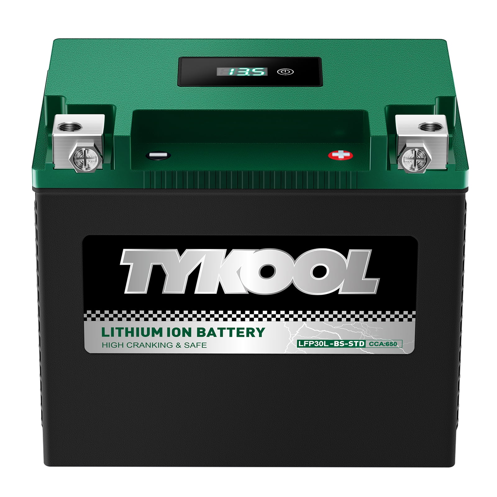 TYKOOL LFP30L-BS-STD 12V Lithium Motorcycle Battery, 650 CCA, Top & Side Post