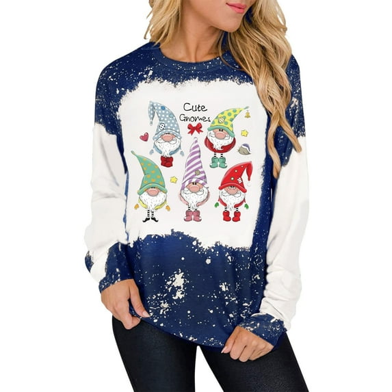 TYLBkk Christmas Shirt Tie Dyed Sweatshirts for Women Long Sleeve Shirts Cute for Teen Girls Crewneck Gnomes Women Casual Loose Print Tops Tops/Shirt Women D Tops Pullover