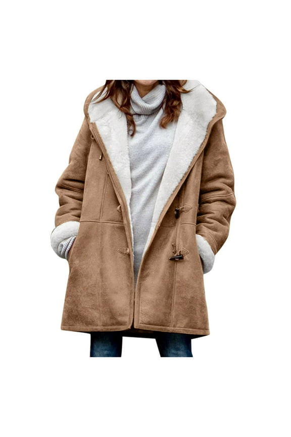 CLEARANCE Sherpa Sweatshirts Pullover Women With Pockets Velvet Tops For Long Sleeve Plus Size Fleece Winter Coats Women Solid Horn Buckle Women Horn Buckle Overcoat