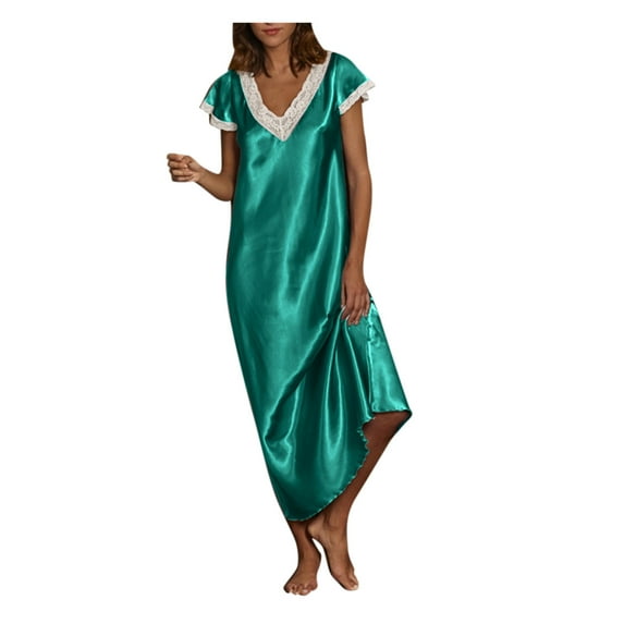 TYLBkk Night Dress for Women Sleepwear Long Dress V Neck Dress Short Sleeve Dress Lounge Dress wear Pajamas Pajamas Pajamas Womens Homewear Pajamas Nightgowns