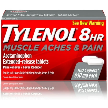 TYLENOL 8 Hour Muscle Aches & Pain Caplets 650 mg, 100 ea (Pack of 2)