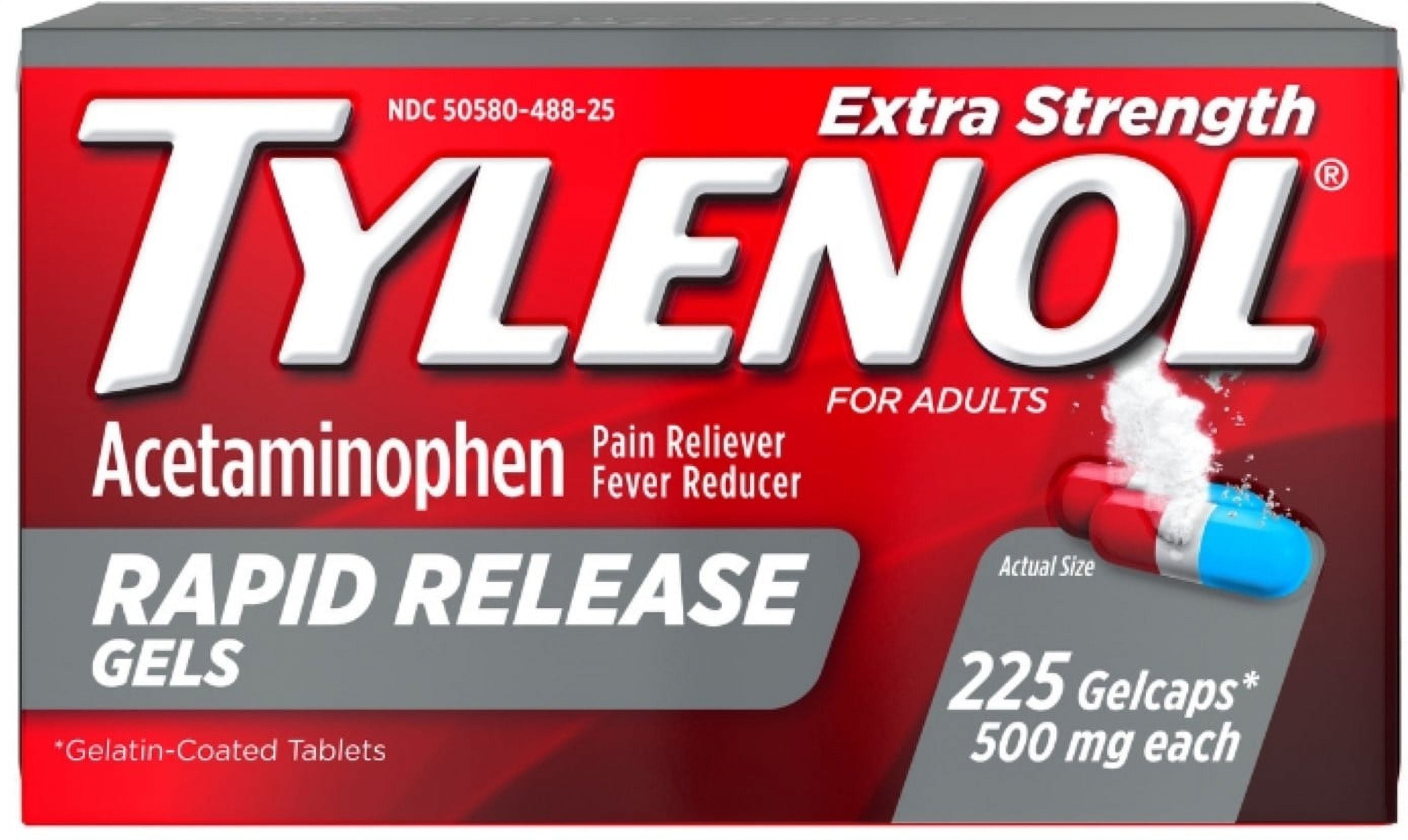 TYLENOL Acetaminophen Rapid Release Gelcaps 500 mg 225 ea (Pack of 3)