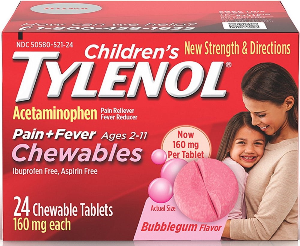 TYLENOL Children�s Pain + Fever Chewables Tablets, Bubblegum 24 ea (Pack of 6)