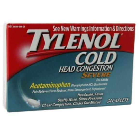 TYLENOL Cold Head Congestion Caplets For Adults, Severe, 24 ea (Pack of 4)