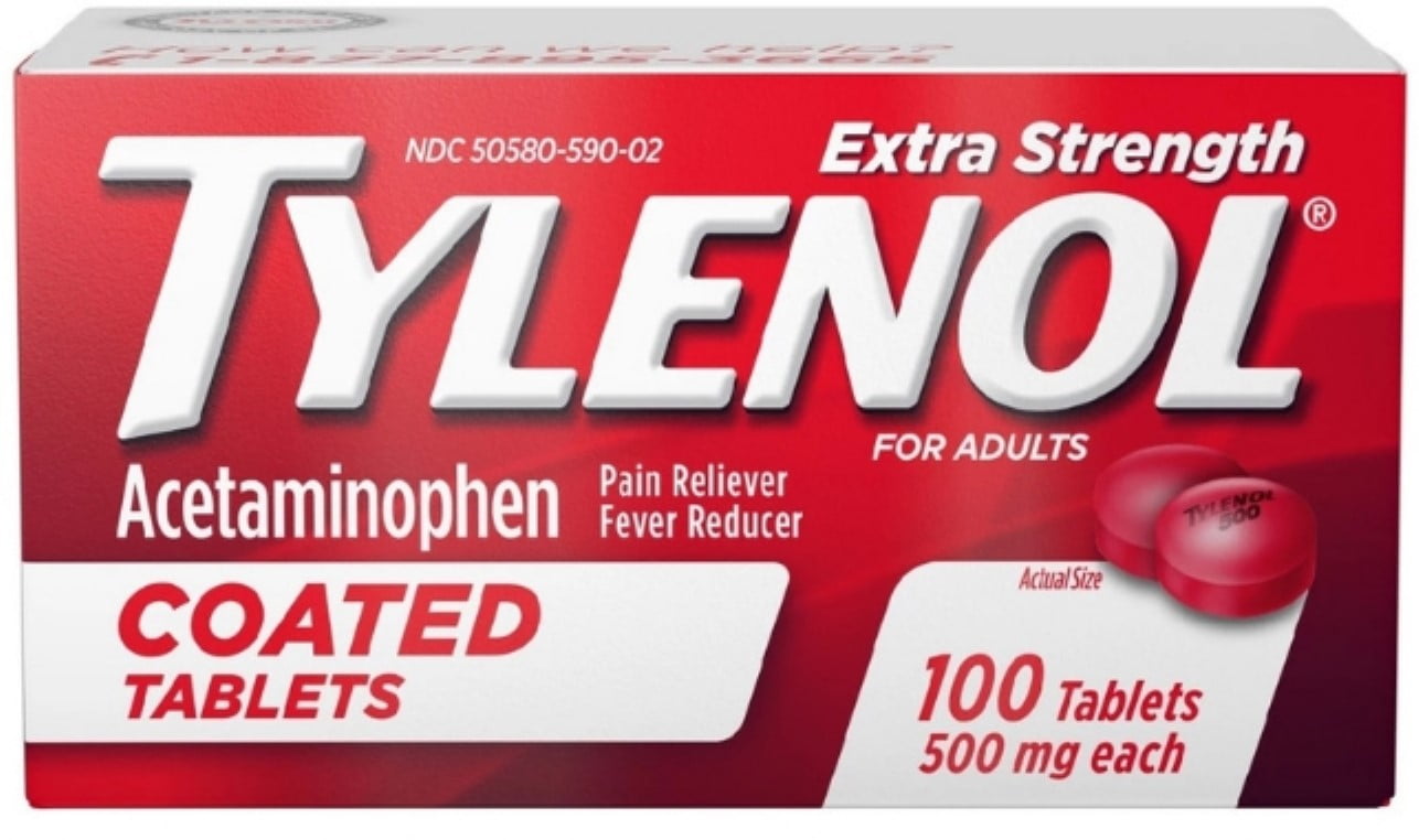 TYLENOL Extra Strength Acetaminophen Adult Pain Relief & Fever Reducer Coated Tablets, 100 ea (Pack of 4)