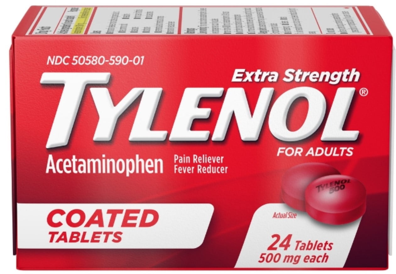 TYLENOL Extra Strength Coated Tablets, Acetaminophen Adult Pain Relief & Fever Reducer 24 ct (Pack of 4)