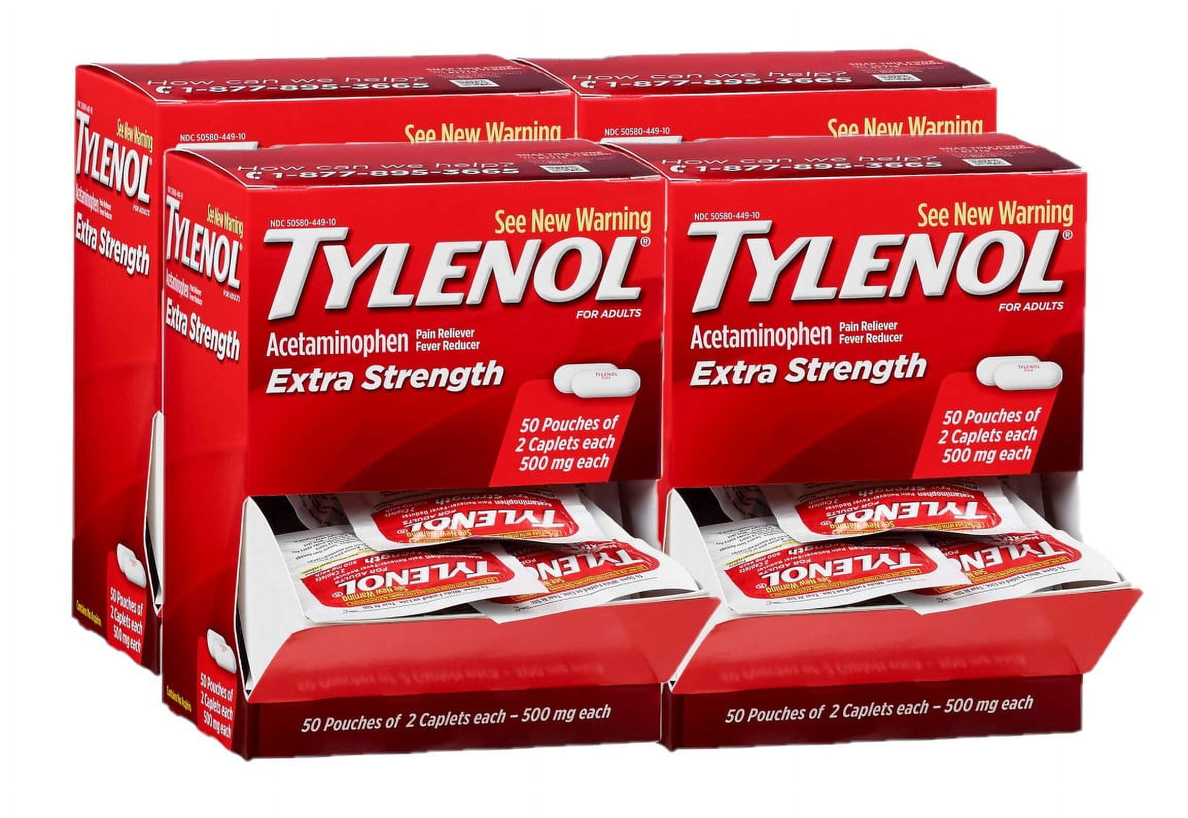 TYLENOL Extra Strength Pain Reliever & Fever Reducer Caplets, Two-Pack, 50 ea (Pack of 4)