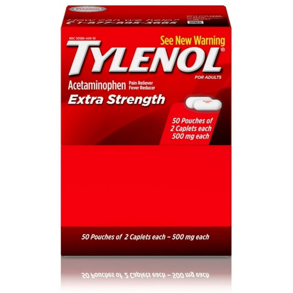 TYLENOL Extra Strength Pain Reliever and Fever Reducer Caplets, 50 count two-pack, 500 mg each