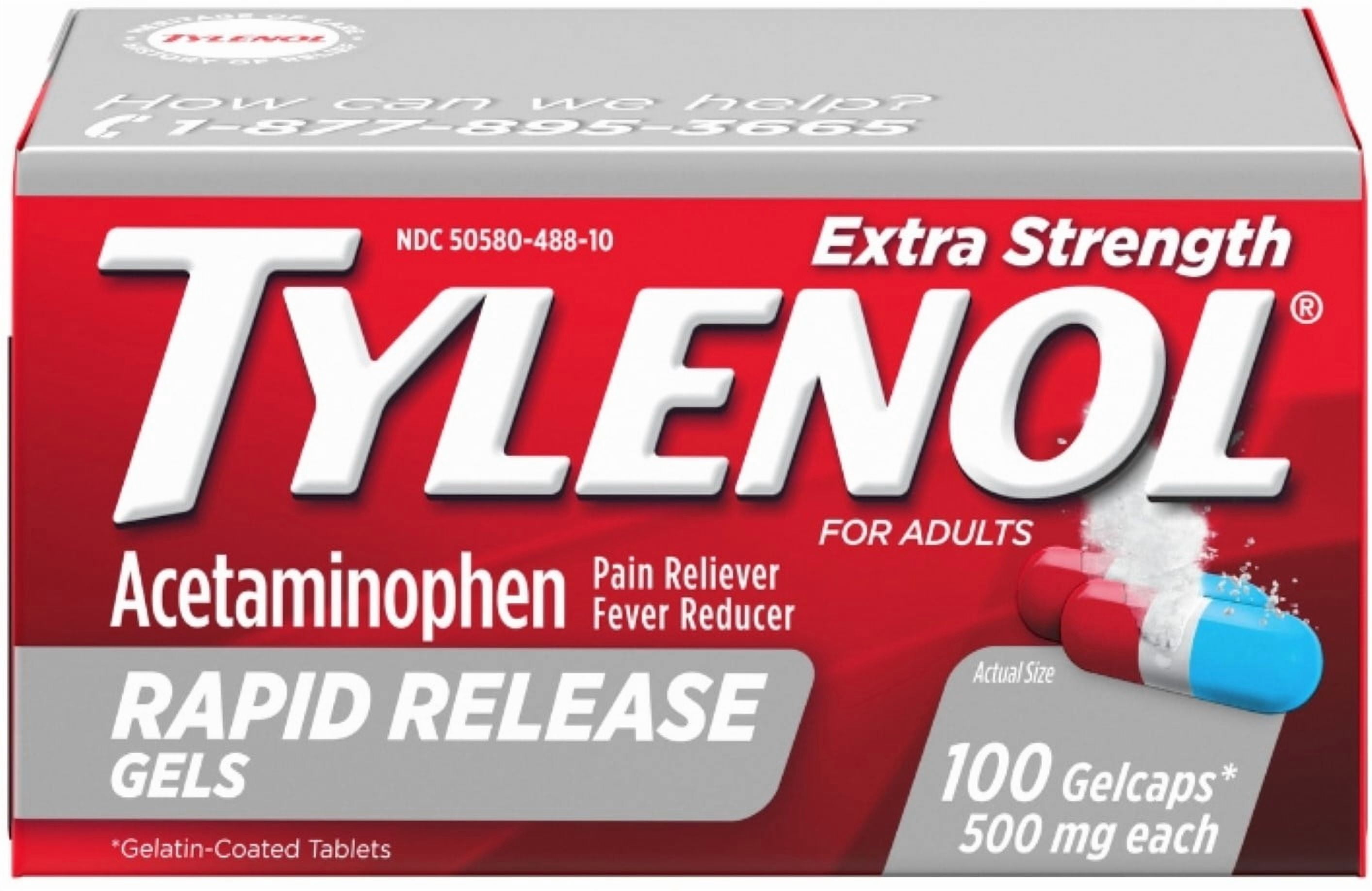 TYLENOL Extra Strength Rapid Release Gelcaps 500mg 100 ea (Pack of 6)