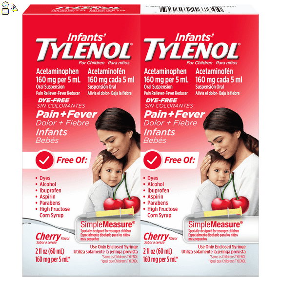 TYLENOL Infants' Acetaminophen Oral Suspension, Cherry Flavor 2 oz (Pack of 2)