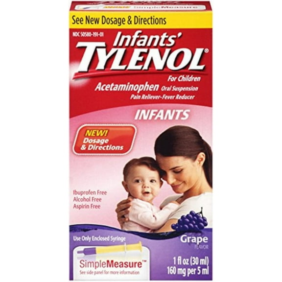 TYLENOL Infants' Oral Suspension, Grape Flavor, 1 oz (Pack of 2)