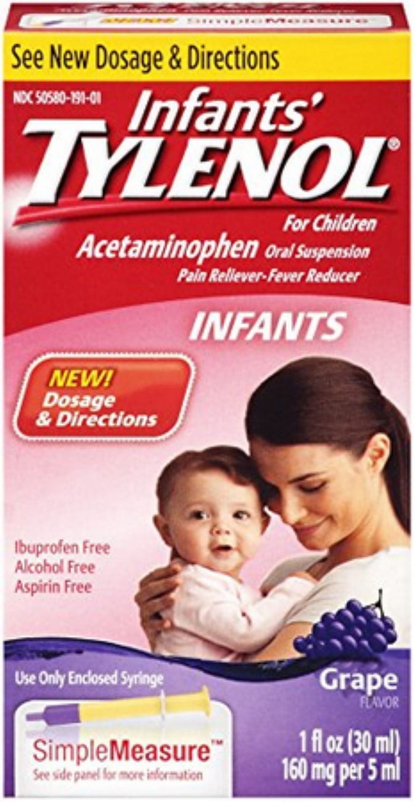TYLENOL Infants' Oral Suspension Grape Flavor 1 oz (Pack of 4)