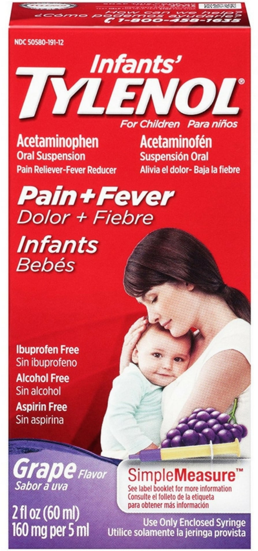 TYLENOL Infants' Tylenol Pain Relief Grape-Flavored Liquid 2 oz (Pack of 6)