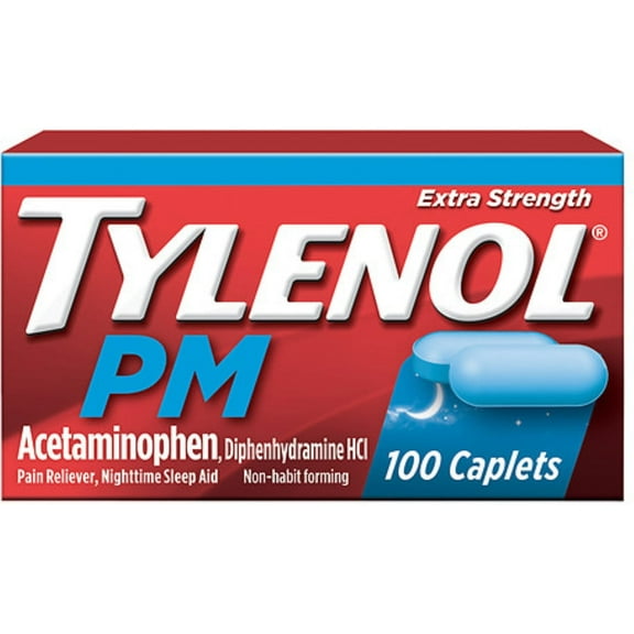 TYLENOL PM Extra Strength Pain Reliever/Nighttime Sleep Aid Caplets 100 ea (Pack of 4)