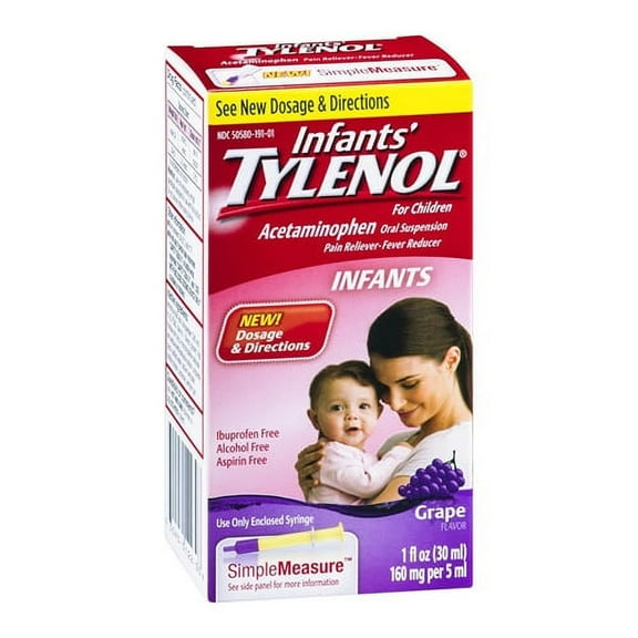 TYLENOL Pain + Fever Infants, Grape Flavor 1 oz (Pack of 3)