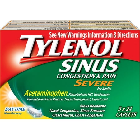 TYLENOL Sinus Congestion & Pain, Severe Caplets Daytime Non-Drowsy 24 EA (Pack of 3)