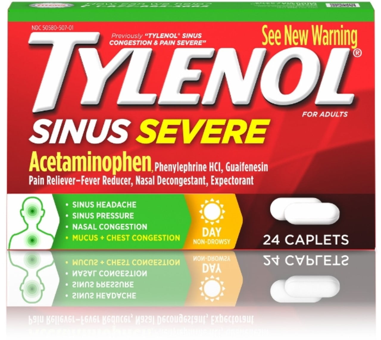 TYLENOL Sinus Congestion & Pain, Severe Caplets Daytime Non-Drowsy, 24 ea (Pack of 4)