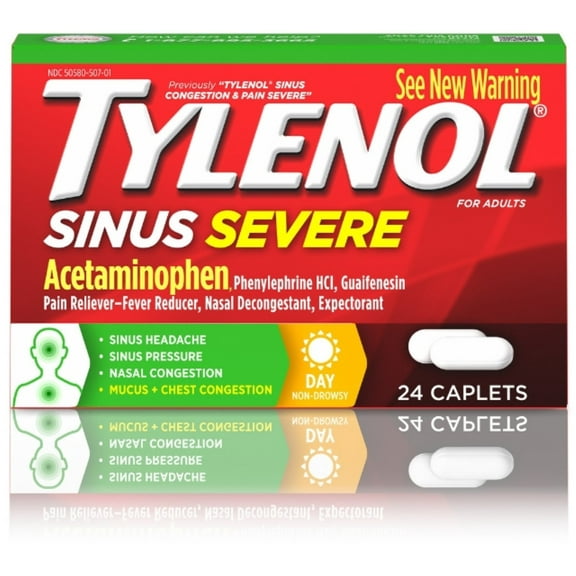 TYLENOL Sinus Congestion & Pain, Severe Caplets Daytime Non-Drowsy, 24 ea (Pack of 4)