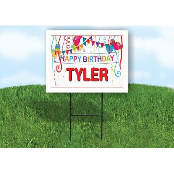 TYLER HAPPY BIRTHDAY BALLOONS 18 in x 24 in Yard Sign Road Sign with Stand
