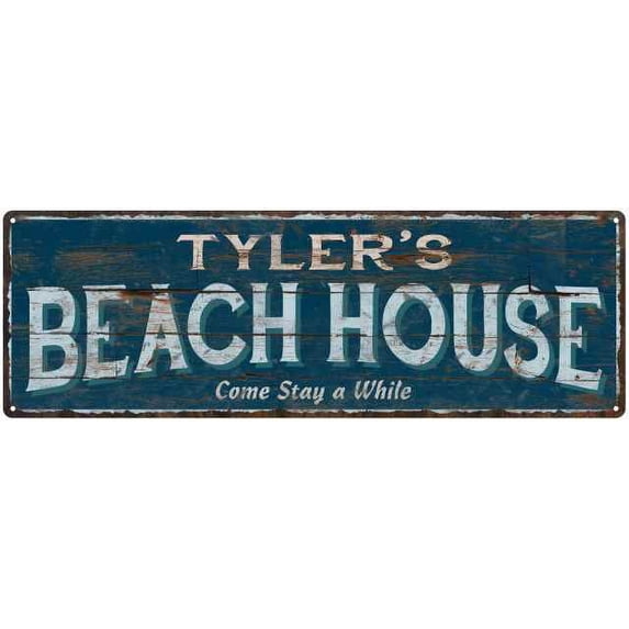 TYLER'S Beach House Blue Rustic Cabin Home Decor 8x24 Metal 108240026477