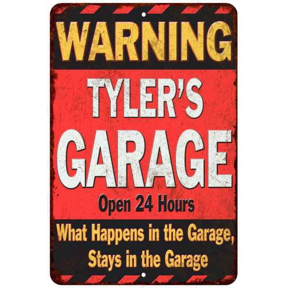 TYLER'S Garage Warning Man Cave Wall Decor 8x12 Metal Sign 108120030201