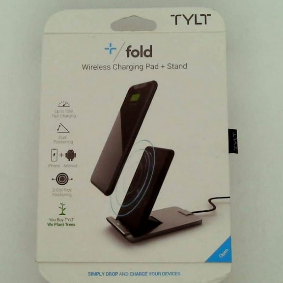 TYLT Fold 10W Wireless Charging Pad and Adjustable Stand (Black), Qi-Certified Wireless Charger for iPhone X, iPhone 8/8 Plus, S