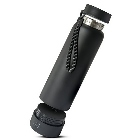 TYLT Speaker Bottle | Rechargeable Portable Wireless Outdoor Bluetooth Speaker, Double Layered Vacuum Insulated Stainless Steel Smart Water Bottle, 24oz | Black