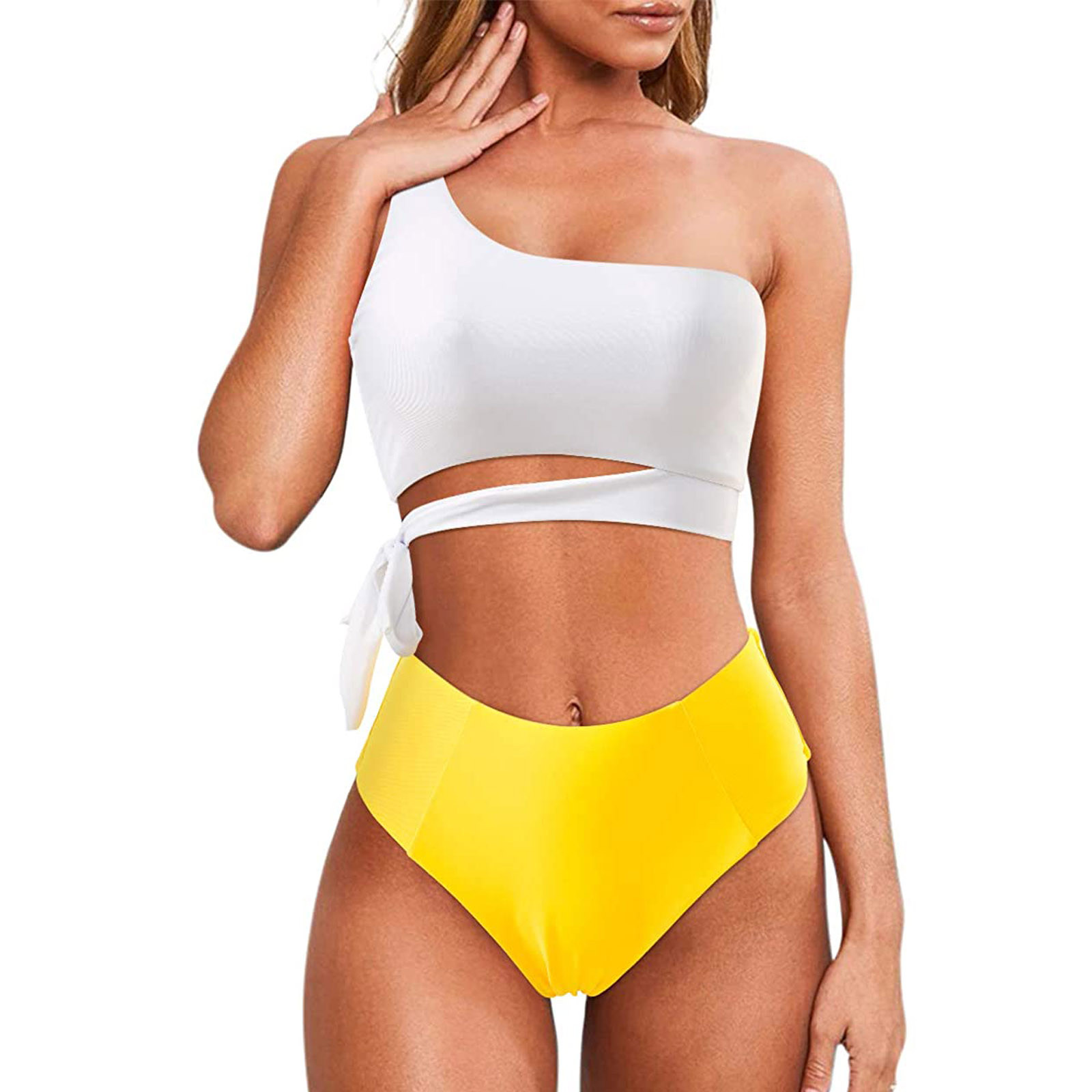 TYMEIK Women's One Shoulder Sport Bikini Set High Waisted Cutout Swimsuit Crop Top Bathing Suit