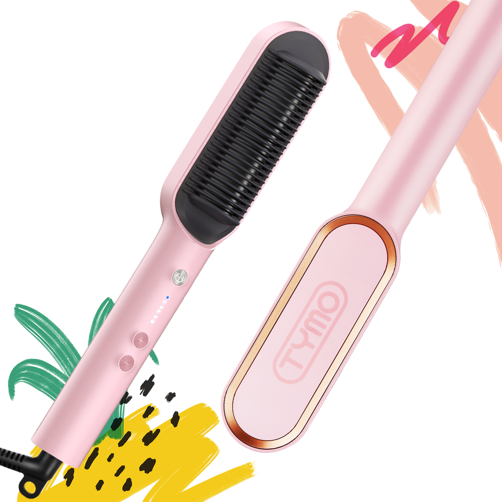 TYMO RING Hair Straightener Brush Black Hair Straightening Iron with Builtin Comb, 20s Fast