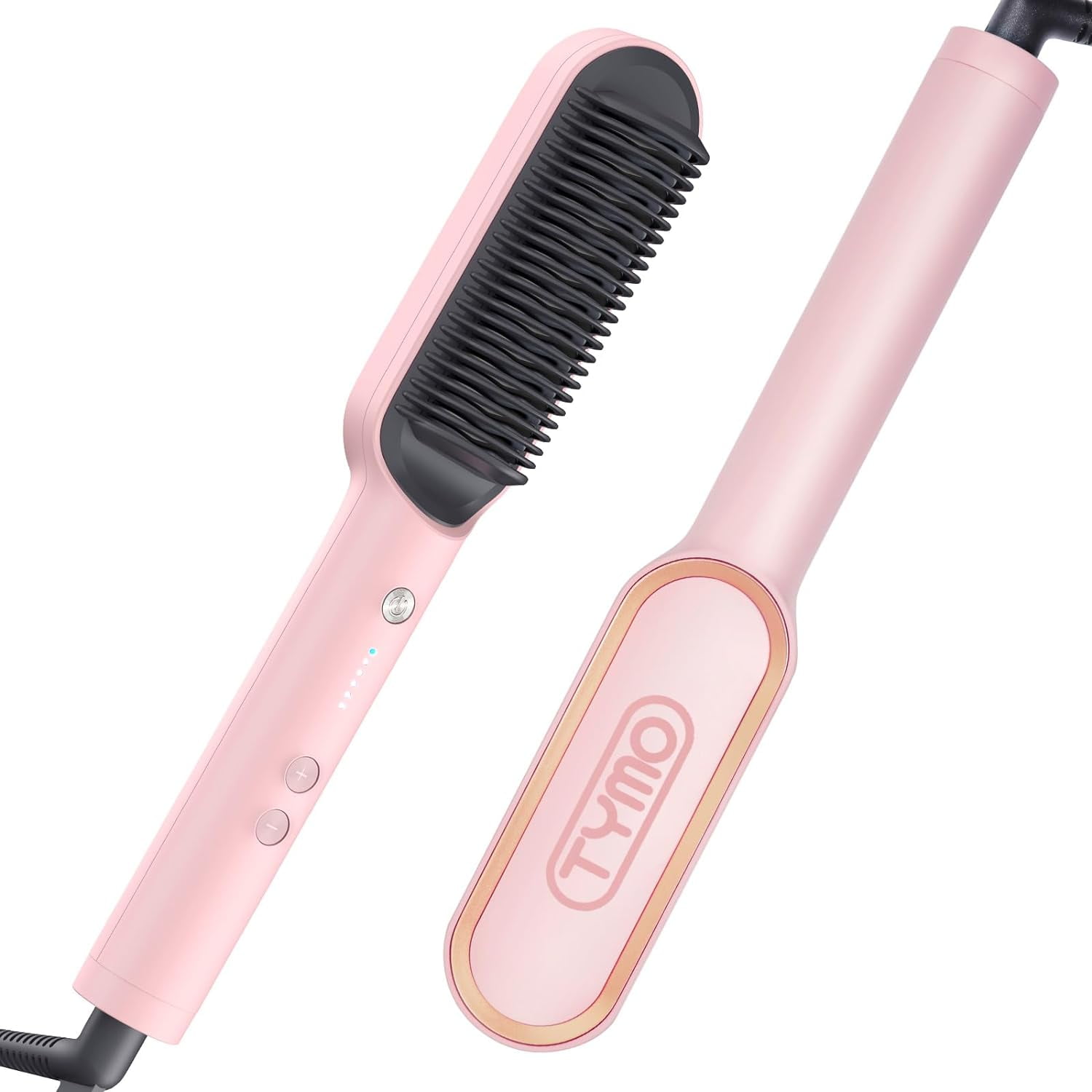 TYMO Ring Pink Hair Straightener Brush – Hair Straightening Iron with  Built-in Comb, 20s Fast Heating & 5 Temp Settings & Anti-Scald, Perfect for