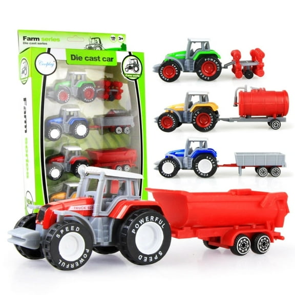 TYMZDYN 4PCS Farm Tractor Toys with Trailers,Alloy and ABS Cake Decorating Car Truck Realistic Tractor Vehicle Value Play Set Toy