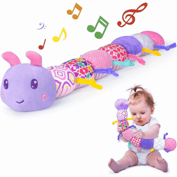 TYMZDYN Baby Musical Stuffed Toys 0-6 Months,Plush Caterpillar Toys with Built-in Music,BB Squeaks,Crinkle and Rattle(Purple)