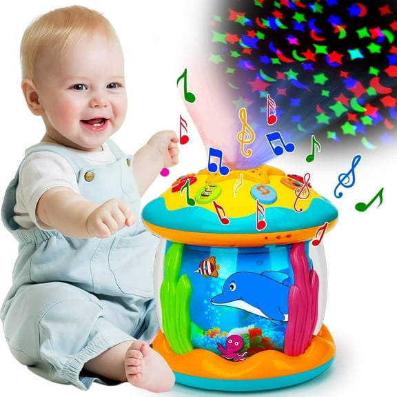 Ludolm Baby Toys 12M+ Musical Light Up Tummy Time Toy Ocean Rotating Projector for Infant 12-18 Month Baby Learning Crawling Birthday for 1 2 3 Year Old Boys Girls